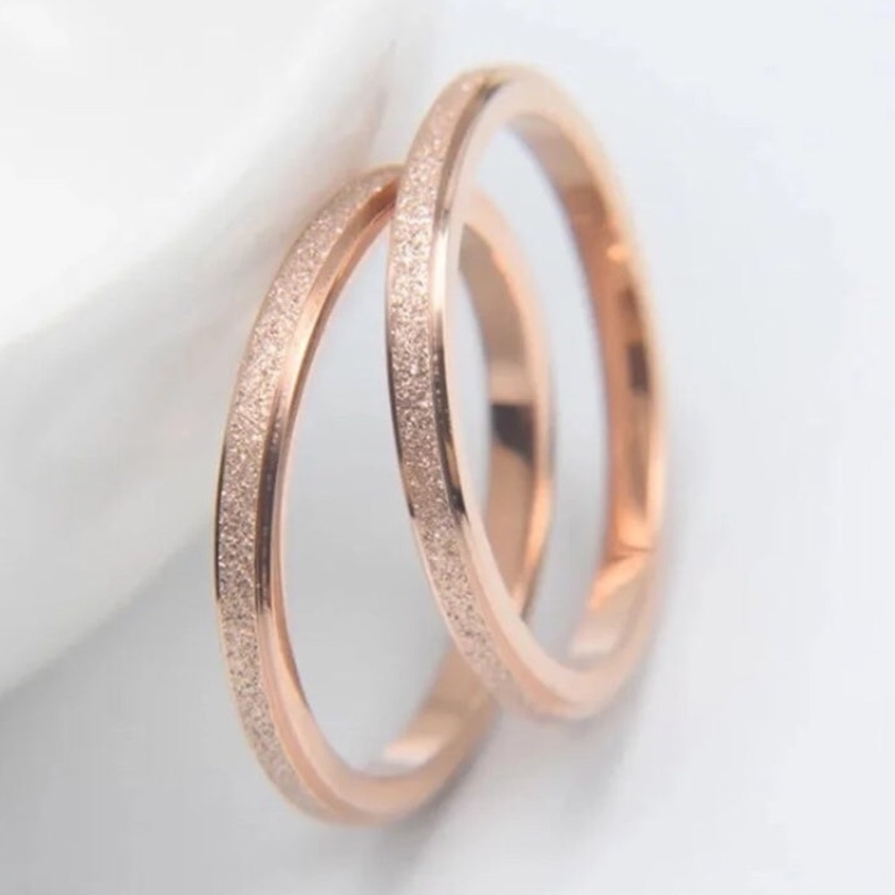Rose Gold Thin 2MM Frosted Stardust Wedding Engagement Promise Ring Band - Picture 8 of 10